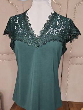 H&M Lace Yoke Detailed Blouse Forrest Green